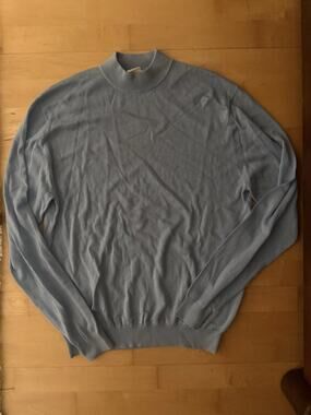 Tulliano Sweater Silk Cotton Pullover Blue Mock Neck Jumper L